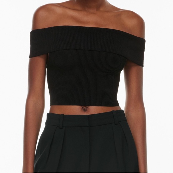 Babaton Sculpt Knit Off the Shoulder Top, Medium, Black Cropped Sweater, Aritzia - Picture 6 of 13